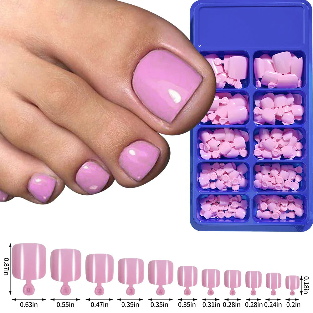 Aichashi 100pcs Fake Toenail Natural White Press On Toe Foot Full Cover Square Nails Art Tips Artificial Acrylic False Nail Manicure Tool