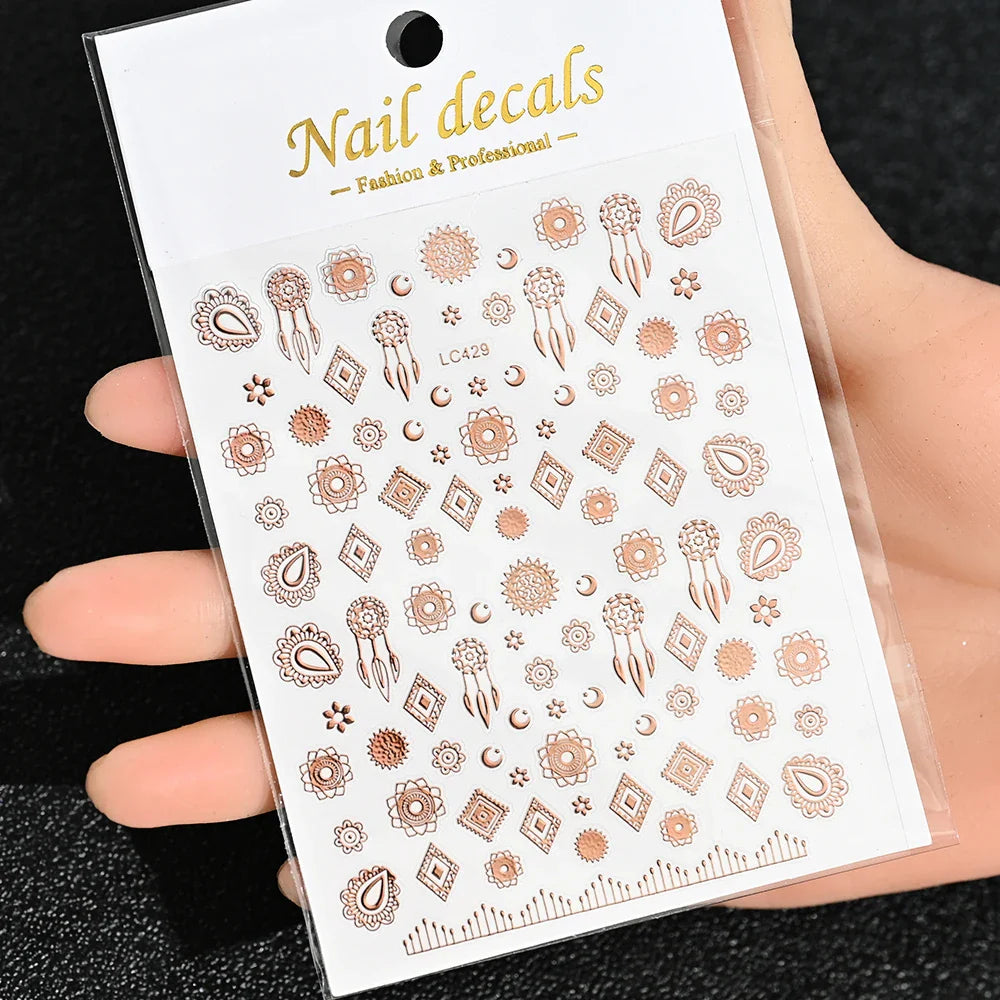 3D Gold Sun/Moon/Star Bronzing Nail Art Sticker 8*10cm Laser Star Moon Design Nail Decal Gold Silver Self-Adhesive Slider