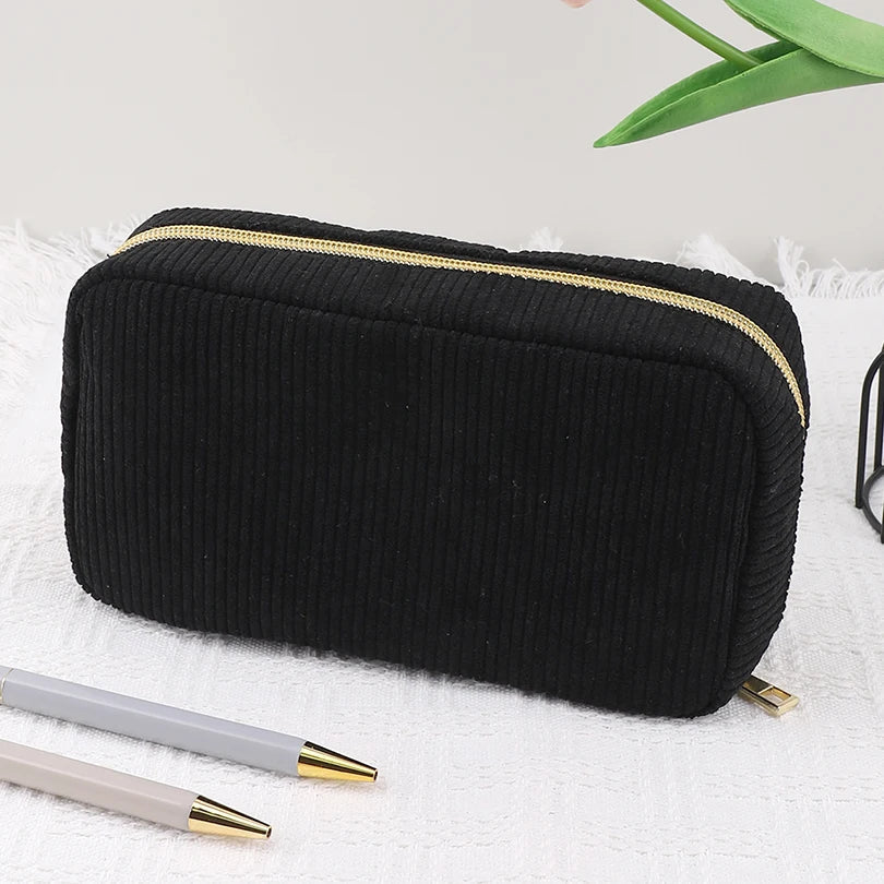 Aichashi BACK TO SCHOOL Pencil Case Black Estuche Escolar Pencil Pouch Corduroy Large Capacity Pen Case School Supplies Kalemlik Pencil Cases For Girls