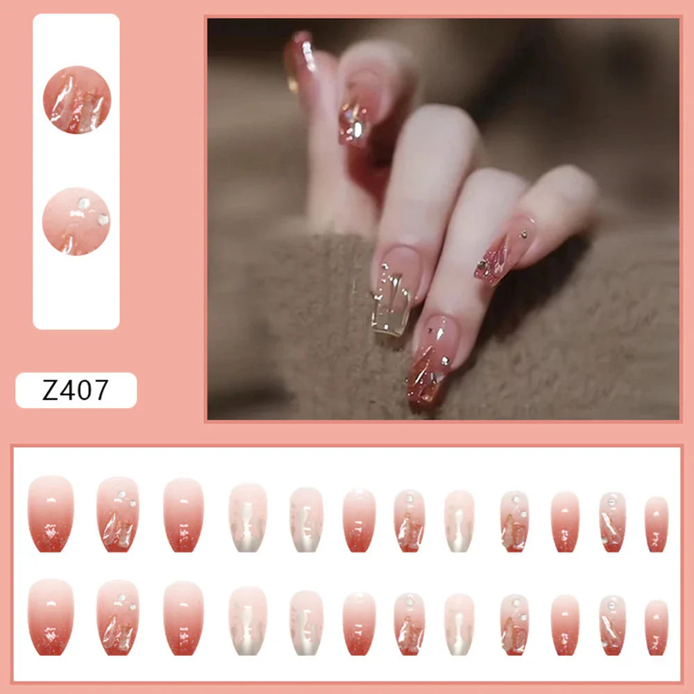 Aichashi 24pcs Glitter Red False Nails Fashion Shiny Crystal Design Press on Nail Patch Full Cover Wearable Artificial Nail Tips for Girl