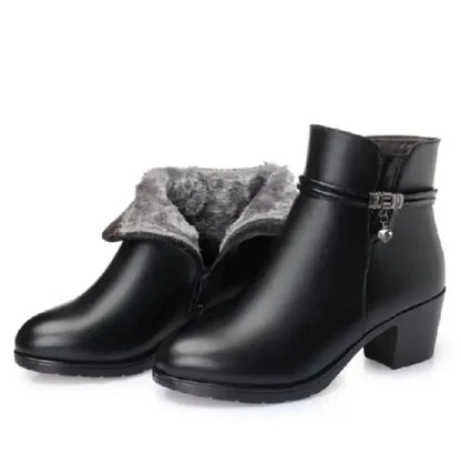 Aichashi New Fashion Soft Leather Ankle Boot High Heels Zipper Shoe Warm Fur Winter Boots Female Women Shoes Plus Size 43