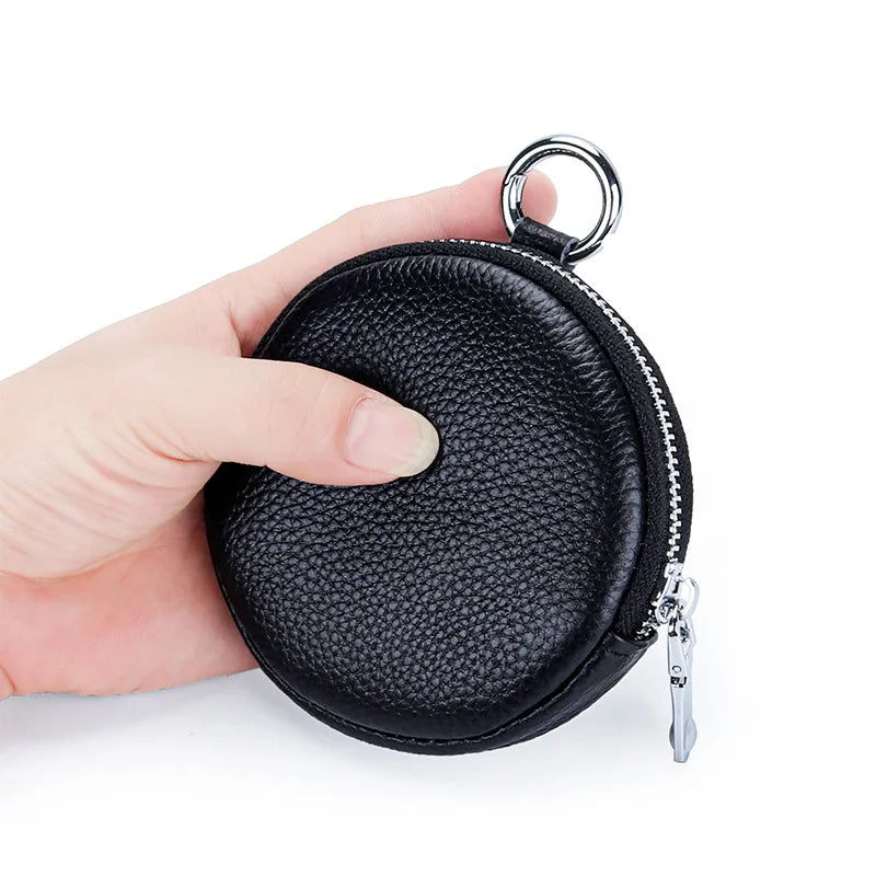 aichashiCoin Purse Change Pouch for Women Key Ring Wallet Minimalist Small Item Storage Bag Genuine Leather Round Purse with Zipper