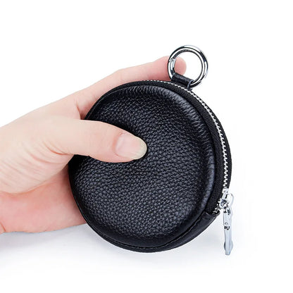 aichashiCoin Purse Change Pouch for Women Key Ring Wallet Minimalist Small Item Storage Bag Genuine Leather Round Purse with Zipper