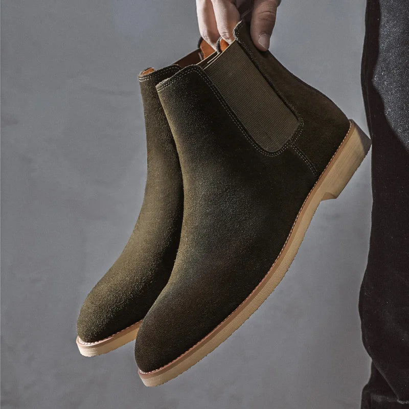 Aichashi Retro Man Chelsea Boots Classic Cowhide Suede Leather Men's Short Ankle Boot British Fashion Casual High-top Shoes