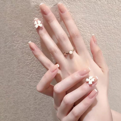 Aichashi 24pcs French Point Diamond Fake Nails Wearing Artificial Square Head Press On Acrylic Nail Art Pearl Patch Almond False Nails