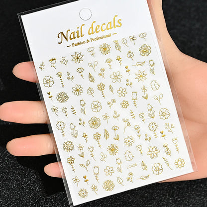 3D Gold Sun/Moon/Star Bronzing Nail Art Sticker 8*10cm Laser Star Moon Design Nail Decal Gold Silver Self-Adhesive Slider