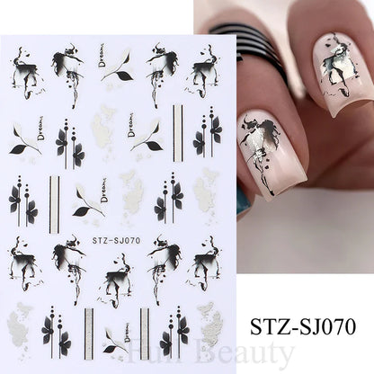 Aichashi Acrylic Flowers Nails Art Stickers White Floral Petal Leaf Sliders For Nails Wedding Design Manicure Decoration