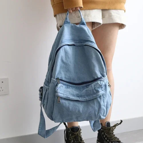 aichashi Retro Distressed Canvas Gray Backpack Girl College Female Book Travel Backpacks Cool DenimLaptop Lady Student Ruckpack Bags sac