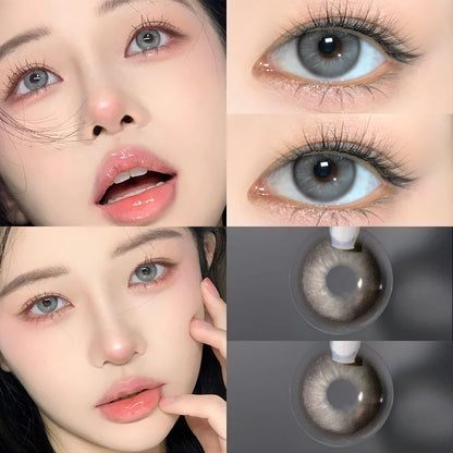 Aichashi 2PCS Color Contact Lenses with Myopia Degree -0.00 to-8.00 Gray Eye  Korea Lens Makeup Beauty Pupils