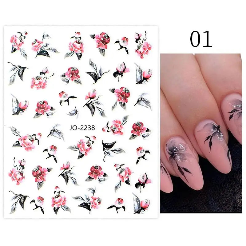 Aichashi 3D Laser Sakura Flower Nail Sticker Aurora Decals Glitter Star Butterfly Floral Adhesive Sliders Cherry Blooming Manicure