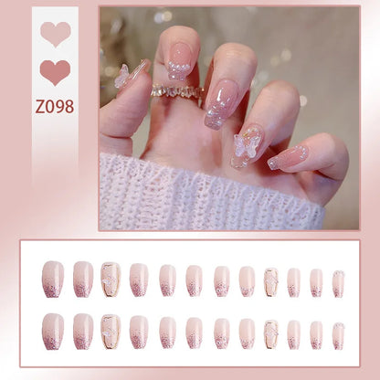 24pcs/box Fake Nails Short Detachable Finished Fingernails Ballet Wearable False Nails press on Square Head Full Cover Nails Tip