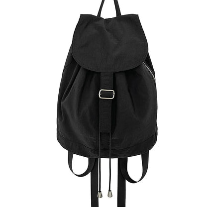 aichashi Solid Color Retro Style Nylon Women Backpack Casual Women Backpack Harajuku School Students Drawstring Flap Travel Backpack