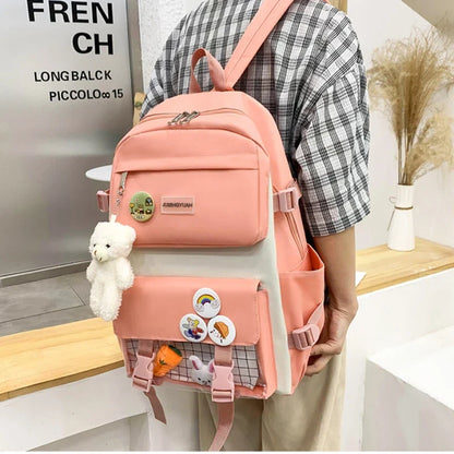 Aichashi Girls Large-capacity Shoulder Bag Cute Carrot Rabbit Doll Pendant Simple Versatile Schoolbag Boys Fashion Schoolbag Five Sets Se