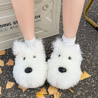 aichashi  -  Women Bow Fur Snow Ankle Boots Platform Flats Cotton Slippers Shoes Winter Brand New Mules Warm Short Plush Botas Mujer