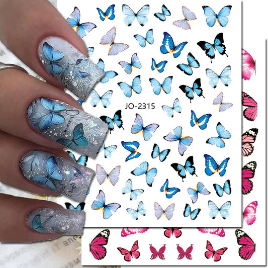 Aichashi 3d Nail Art Decals Colorful Butterflys Watercolor Florals Flowers Adhesive Sliders Nail Stickers Decoration For Nail Tips Beauty