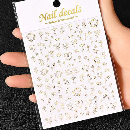 3D Gold Sun/Moon/Star Bronzing Nail Art Sticker 8*10cm Laser Star Moon Design Nail Decal Gold Silver Self-Adhesive Slider