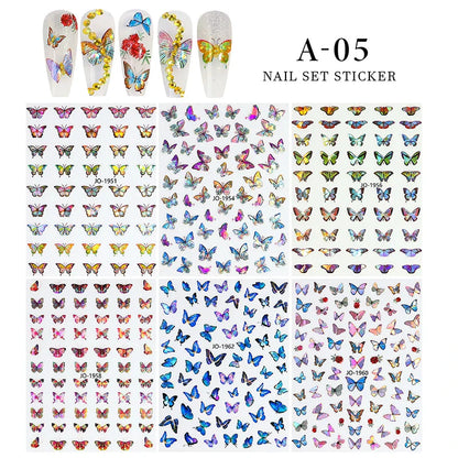 Aichashi 6sheet/set 3D Laser Butterfly Stickers For Nails DIY Gilding Slider Wraps Adheisve Nail Art Stickers Decals Manicure Charms