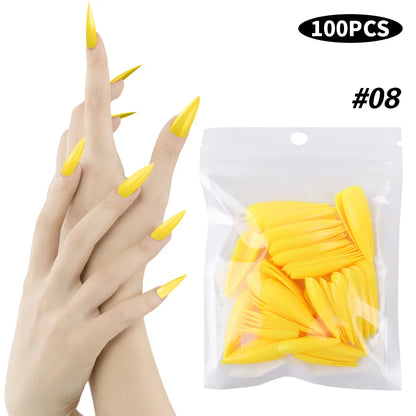 100pcs Natural Fake Nails Solid Color False Nail Tips Full Coverage Matte Acrylic False Nails Tips DIY Manicure Extension Tools