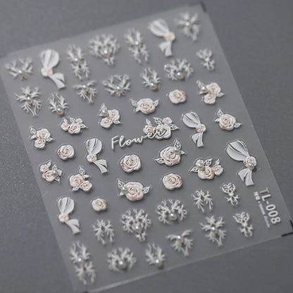 1pcs 5D Diamond White Flower Nail Art Stickers Japanese Exquisite Kawaii Acrylic Nail Decoration Decals DIY Adhesive Accessories