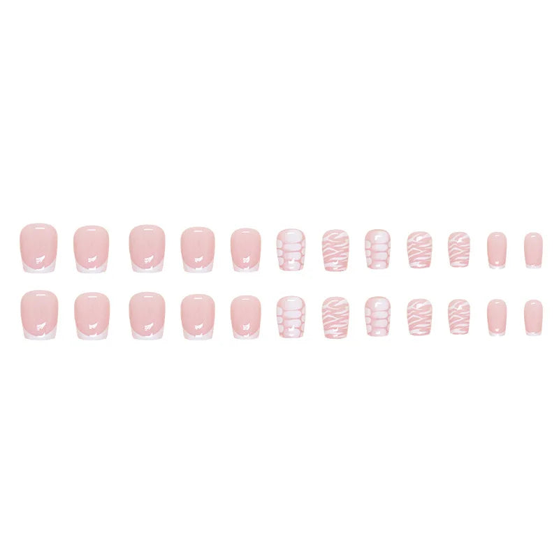 24pcs False Nails Short Coffin Ballet French Fake Nail Patch Simple Nude Pink Color Artificial Nail Tips for Girl Women Wearable