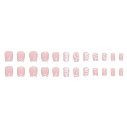 24pcs False Nails Short Coffin Ballet French Fake Nail Patch Simple Nude Pink Color Artificial Nail Tips for Girl Women Wearable