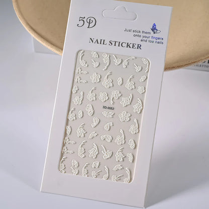 1PC 5D Macaron Flower/Fruit Nail Charms Sticker Embossed Bear/Rabbit/Letter Nails Slider Decals Summer Adhesive Manicure Decor&Y