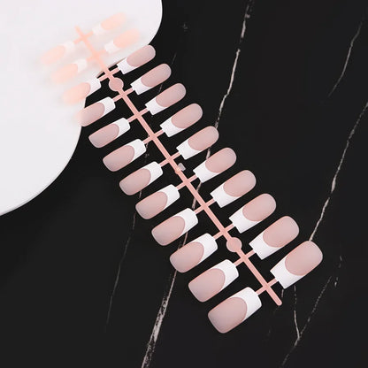 24Pcs/bag French False Nails Frosted Press on Fake Nail Tips Full Cover Artificial Fingernails Ballet Detachable