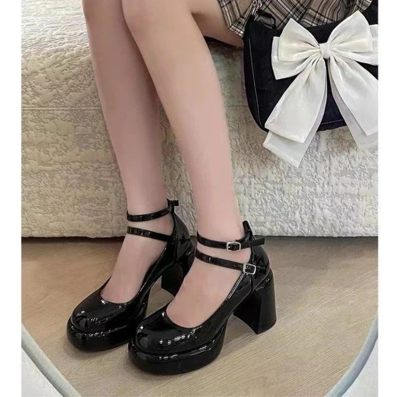 Aichashi New Women Pumps Shoes Fashion Cross Strap Ladies Shallow Dress Mary Jane Shoes Female Elegant High Heel Footwear Platform Heels