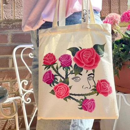 Aichashi Large Capacity Canvas Shopping Bags DIY Painting Pattern Handbag Folding Eco-friendly Cotton Tote Bags