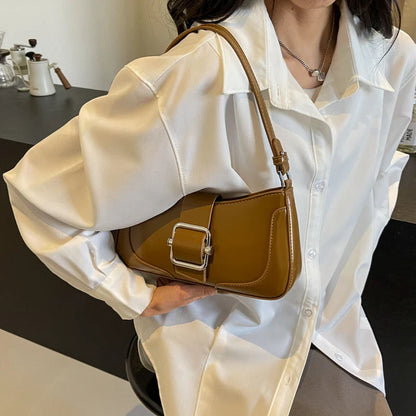 Aichashi Belt Buckle Simple Underarm Bags for Women 2024 Y2K Korean Fashion Style Handbags and Purses Pu Leather Crossbody Bag