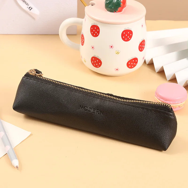 Aichashi BACK TO SCHOOL Pencil Case Black Trousse Pencil Pouch Estuches Korean Stationery PU Leather Bag Astuccio Pen Case Estojo Escolar Pencilcase