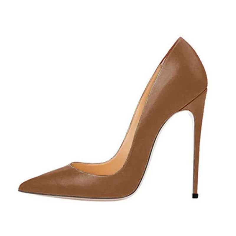 aichashi  -  Solid Khaki Brown Matte Women Pointed Toe Stiletto High Heels Slip On OL Dress Shoes Elegant Ladies Formal Pumps