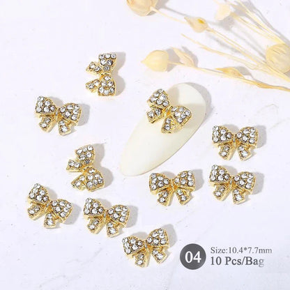 Aichashi 10pcs/bag Butterfly Shaped Nail Rhinestone Star Flower Nail Charm Silver Gold Alloy Nail Pearl Jewelry Accessories Nail Supplies