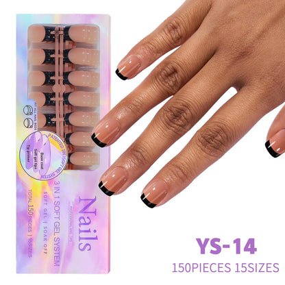 Aichashi 150pcs/Boxed French Gel Tips Press On Nails Black Coffee Almond Nails 15 Sizes Pre-applied Fake Nails For Manicure Extension