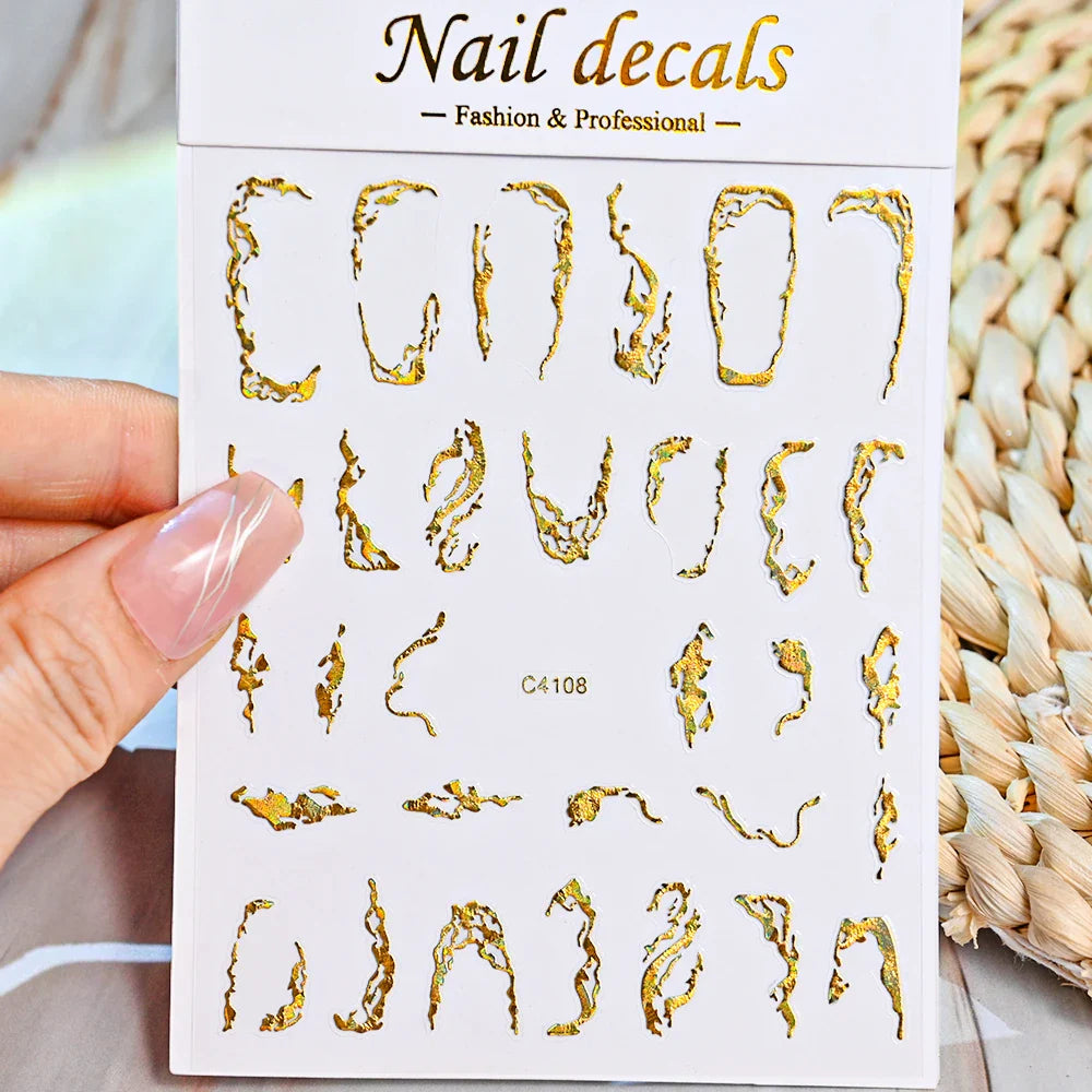 3D Metal Silver Flame Nails Stickers Gold Bronzing Stripe Lines Sliders Design Manicure French Nail Art Decoration Decal #Y2K