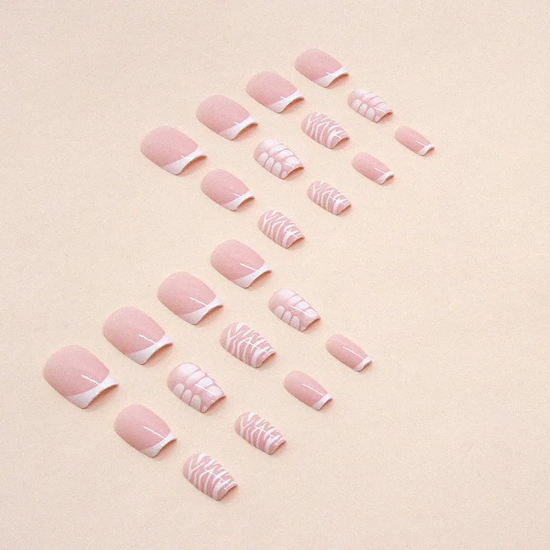 24pcs False Nails Short Coffin Ballet French Fake Nail Patch Simple Nude Pink Color Artificial Nail Tips for Girl Women Wearable