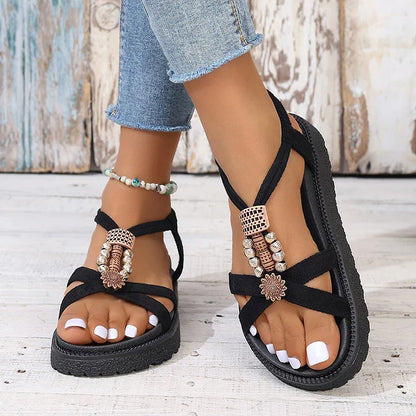 Aichashi Bohemian Style Wedges Sandals for Women 2024 Summer Thick Bottom Platform Gladiato Sandles Woman Plus Size 42 Retro Beach Shoes