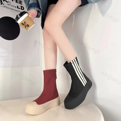 aichashi  -  winter shoes New Designer Women's Elastic Boots Zip Shoe Comfort Women Shoes Platform High-top Female Sneakers Thick Sole Mid-calf Boots