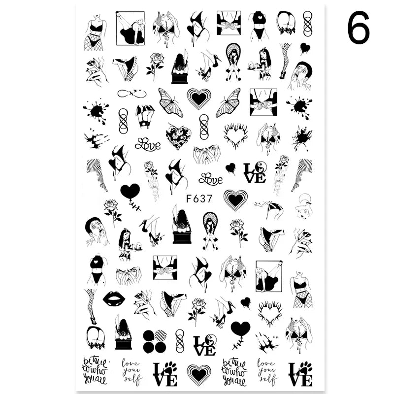 Aichashi 3D Nail Stickers Heart Love Geometry  for Nails Gold Letter stickers Face Gradient Adhesive Sticker Nail Design Art Decorations