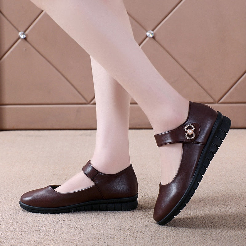 Aichashi Japanese School Uniform Shoes Women Flats Mary Jane Shoes With Hook Loop Ladies Leather Flat Shoes Black Loafers Nurse Shoes