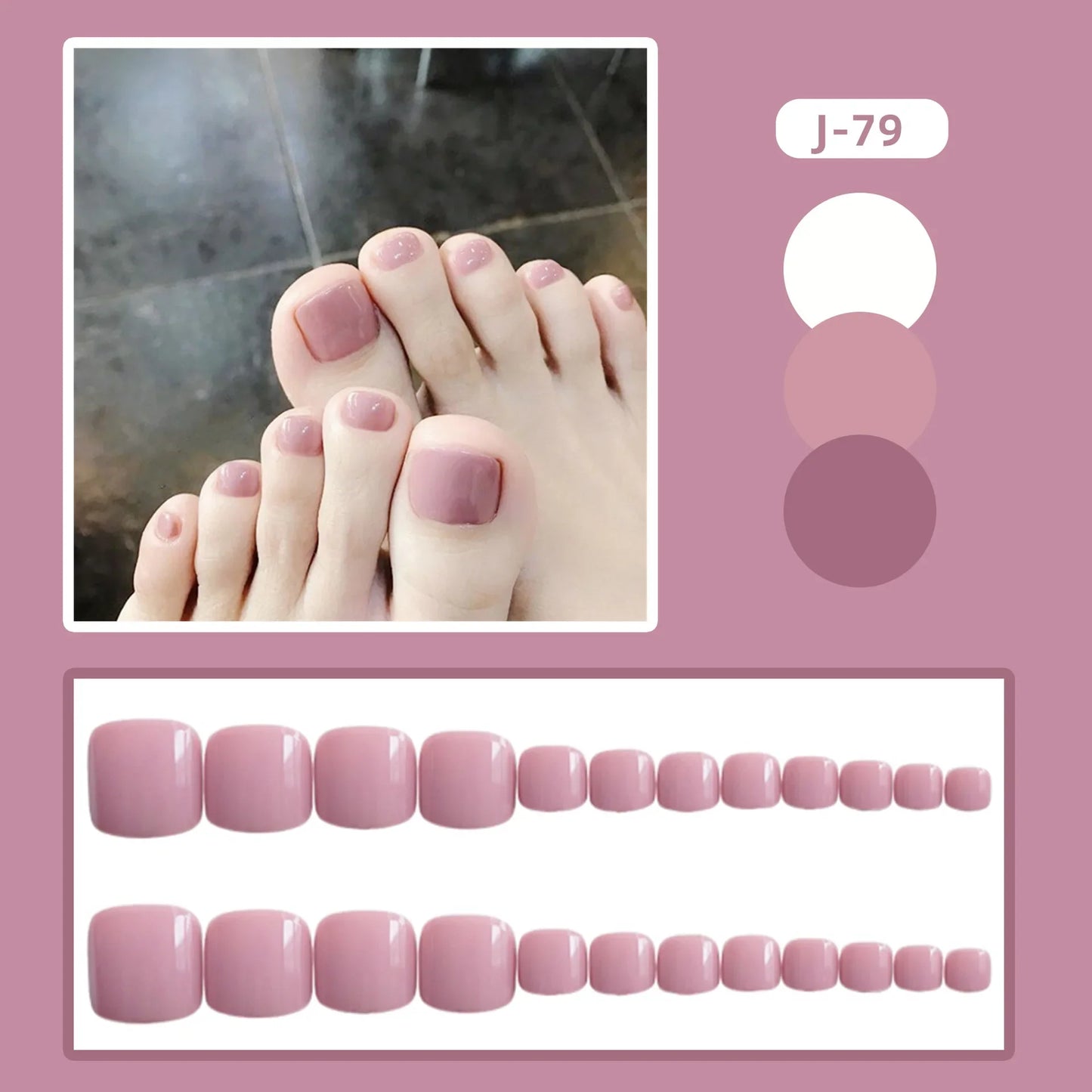 Aichashi 24pcs Solid Color Toenails French Minimalist Style Toenails Full Coverage Waterproof Removable Artificial Press on Nails False