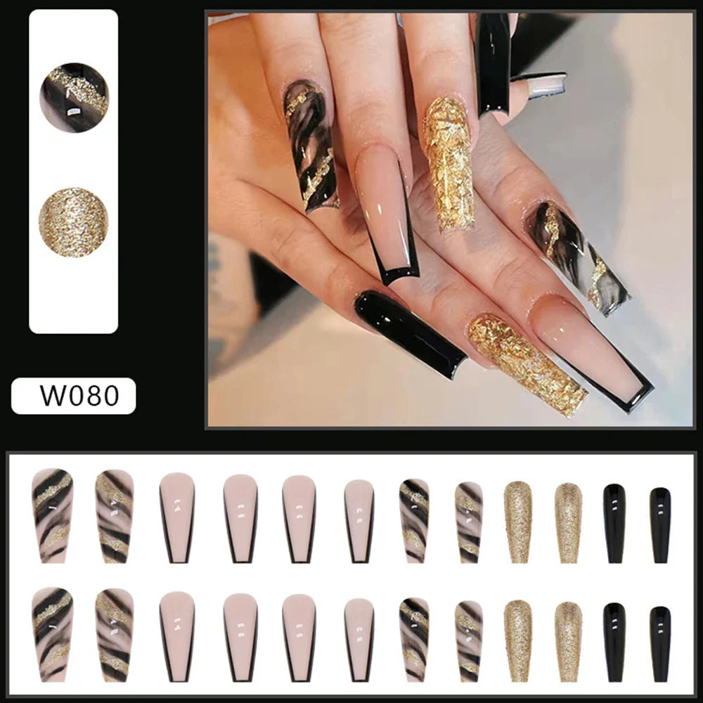 24pcs False Nails Nude Gradient Nail Patch Rhinestone Inlaid Press On Nails Removable Long Paragraph Fashion Manicure nail tips