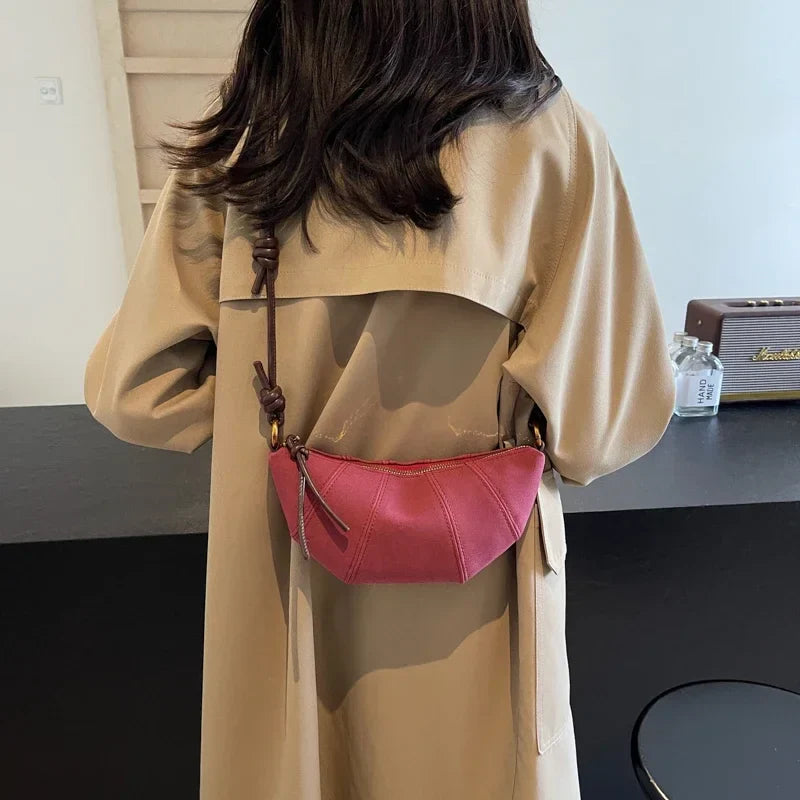 Aichashi 2024 Retro Trend Solid Color Splicing Leather Shoulder Bag Women Korean Fashion Winter Handbags Lady Crossbody Bag