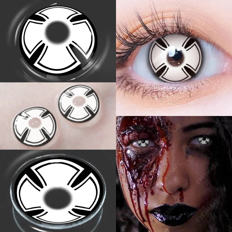 Aichashi 1Pair Halloween Colorful Contact Lenses for Eyes Multicolored Lenses Anime Cosplay Eye Lenses White Black Red Lenses