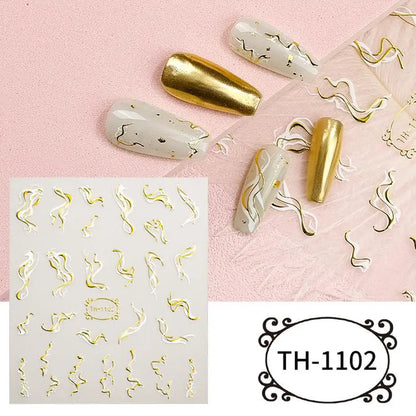 Aichashi 1PCS Black White Butterfly Laser Nail Stickers Y2K Nail Art Decoration Abstract Lines Bronzing Flowers Stickers For Nails