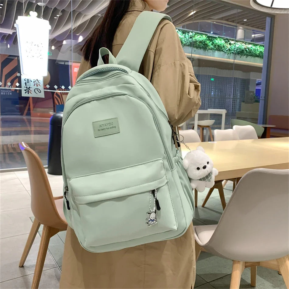 Aichashi BACK TO SCHOOL Fashion Waterproof Backpack New Women Bagpack Nylon Solid Color Bagpacks for Teenage Girl School Bags Mochilas Rucksacks Bookbag