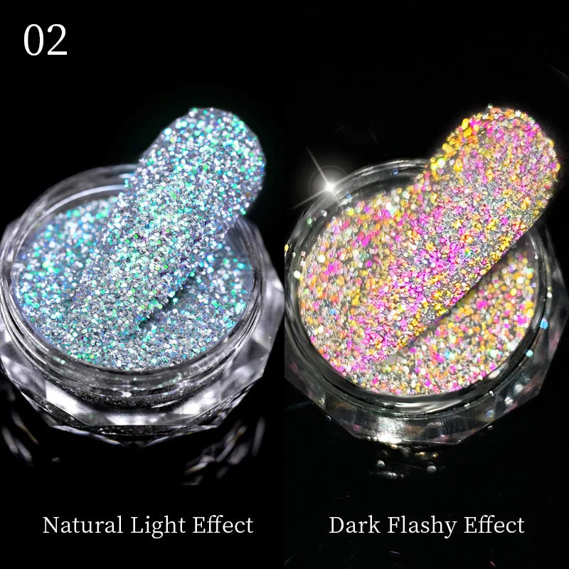 Aichashi Nail Glitter Powder Shiny Aurora Laser Metallic Rubbing Dust Chrome Powder Gold Silver Pigment DIY Decoration Nails Accessories