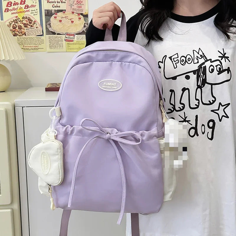 Aichashi BACK TO SCHOOL Campus Students Schoolbag Teen Girls Cute Backpack Nylon Shoulders Backpack Large Capacity Travel Backpacks Student Book Bag