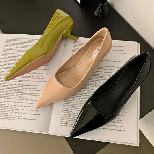 aichashi  -  Patent Leather Low Heel Office Women Shoes Pumps Pointed Low Elegant High Heels Simple Comfy Nude Spring Footwear for Women