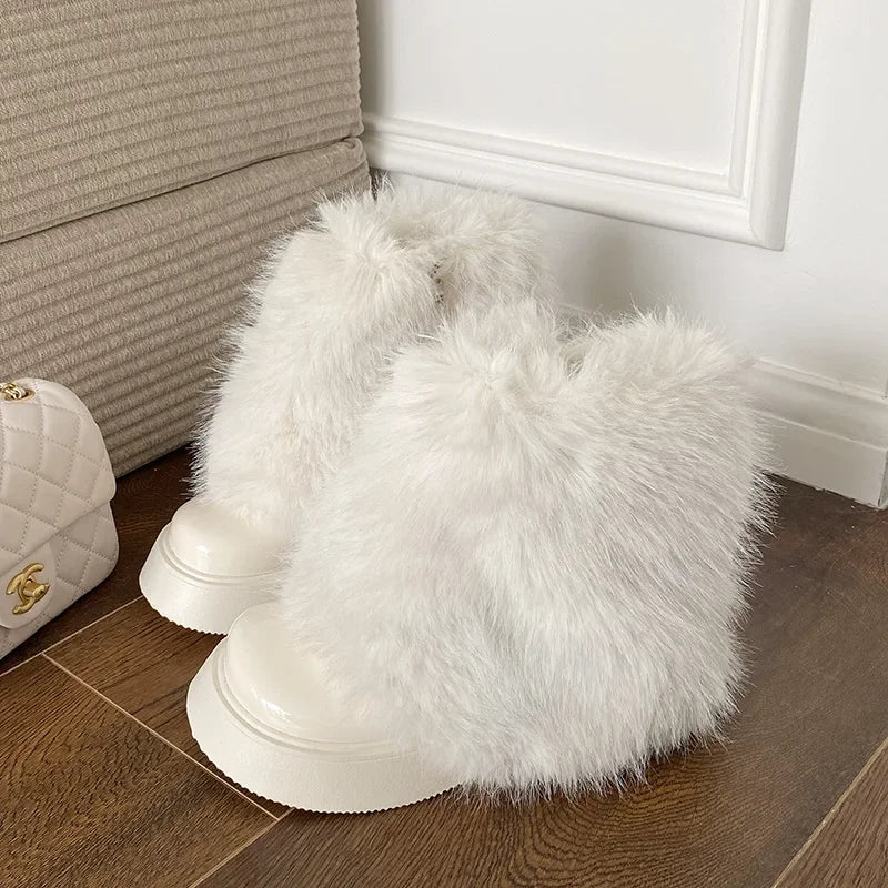 aichashi  -  Snow Boots with Fur Women Winter Warm Shoes Platform Short Boots Female Causal Height Increasing Shoes Solid Casual Botas Mujer